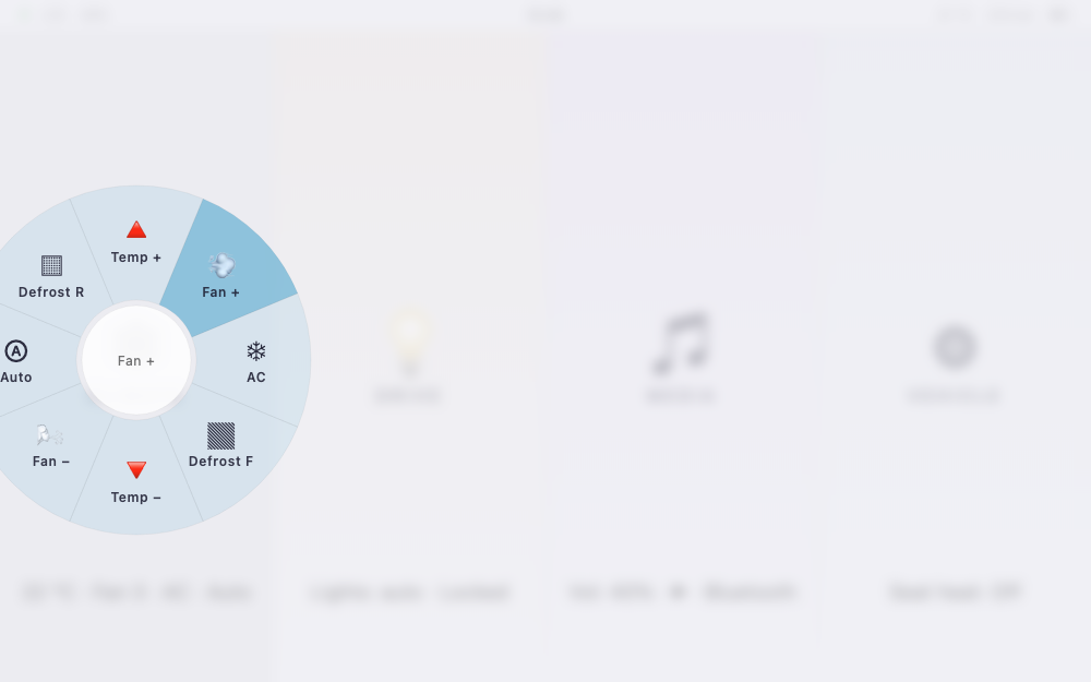The demo mid-gesture: the climate pie menu open around the finger, one option highlighted